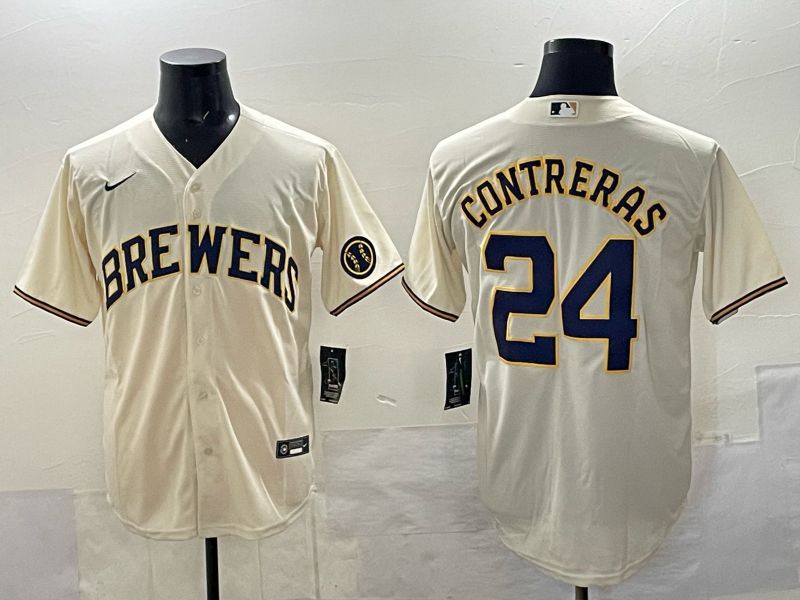 Men Milwaukee Brewers #24 Contreras Cream Nike MLB 2025 Jersey 01